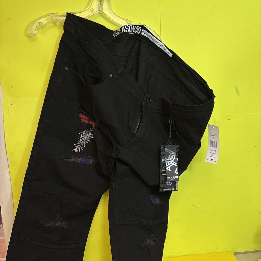 Reason New York Men’s "Set" Black Distressed Skinny Slim Fit Jeans Size 50 NWT!
